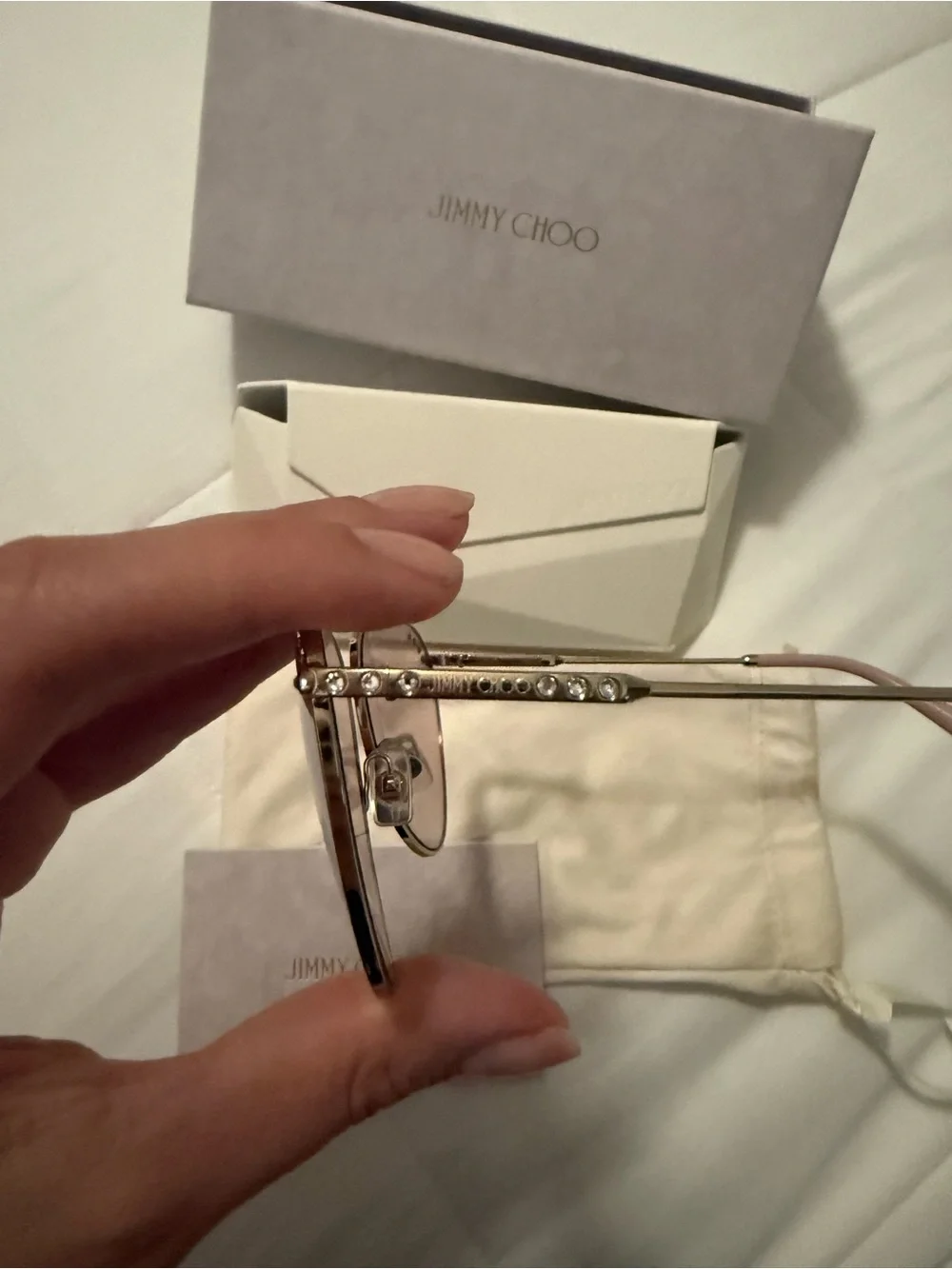 Jimmy Choo Pink-Tinted Aviator Sunglasses with Silver Frame